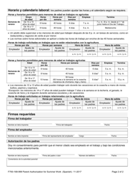 Formulario F700-168-999 Autorizacion De Los Padres Para El Trabajo De Verano - Washington (Spanish), Page 2