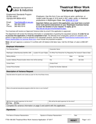 Form F700-186-000 Theatrical Minor Work Variance Application - Washington