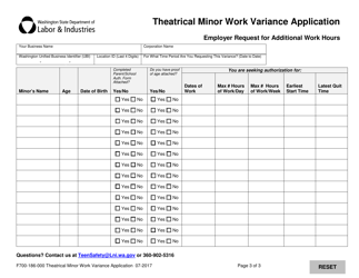 Form F700-186-000 Theatrical Minor Work Variance Application - Washington, Page 3