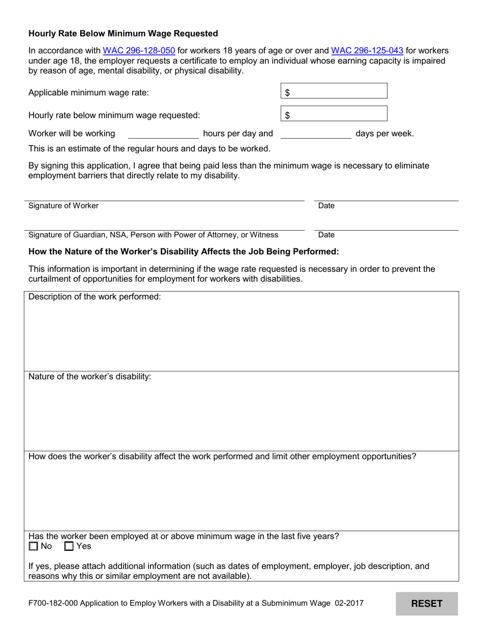Form F700-182-000 Application to Employ Workers With a Disability at a Subminimum Wage - Washington, Page 4