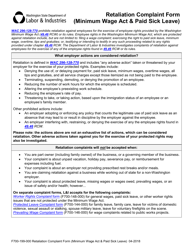 Document preview: Form F700-199-000 Retaliation Complaint Form (Minimum Wage Act & Paid Sick Leave) - Washington