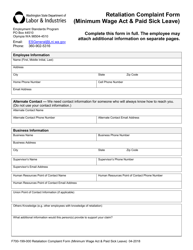 Form F700-199-000 Retaliation Complaint Form (Minimum Wage Act &amp; Paid Sick Leave) - Washington, Page 3