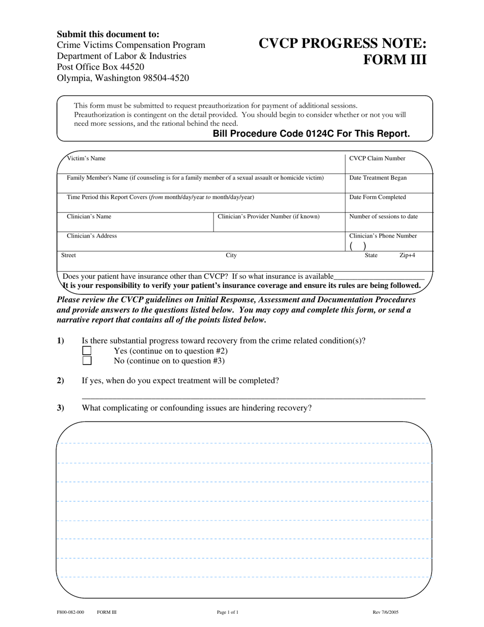 Form F800-082-000 (III) Cvcp Progress Note - Washington, Page 1