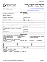 Form F800-042-000 Crime Victim&#039;s Application for Benefits - Injury Claims - Washington