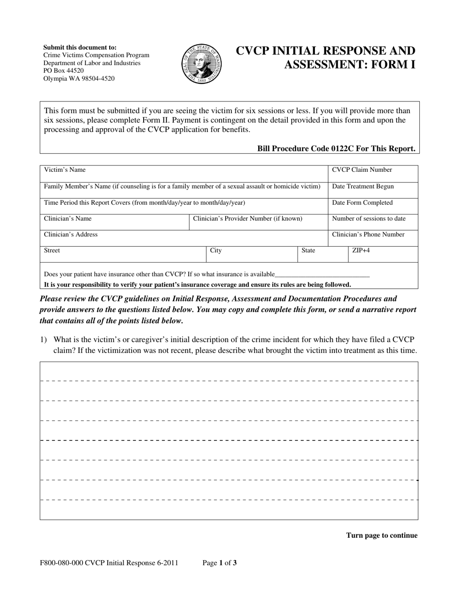 Form F800-080-000 (I) Cvcp Initial Response and Assessment - Washington, Page 1