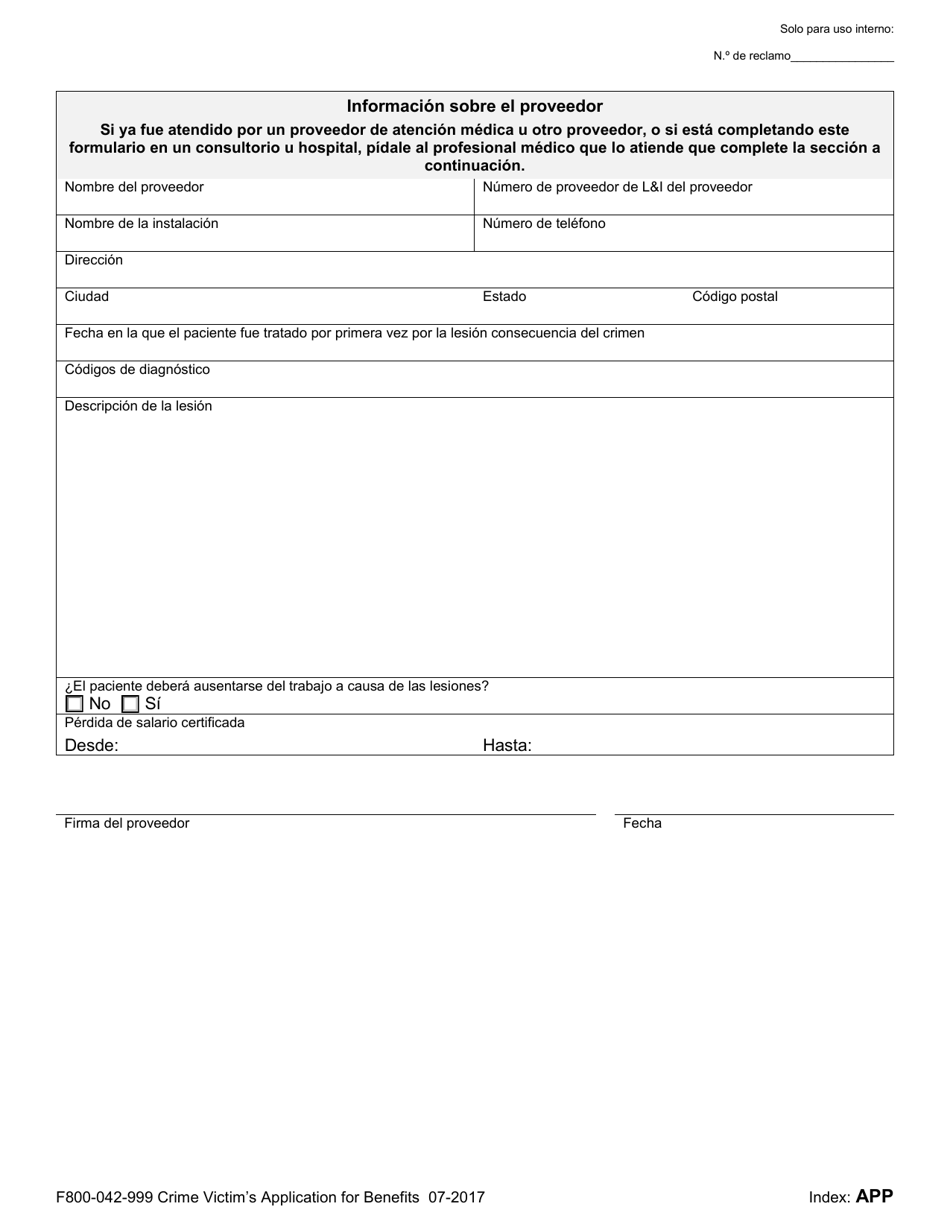 Formulario F800-042-999 Solicitud De Victimas De Crimen Para Obtener Beneficios - Reclamos Por Lesiones - Washington (Spanish), Page 4