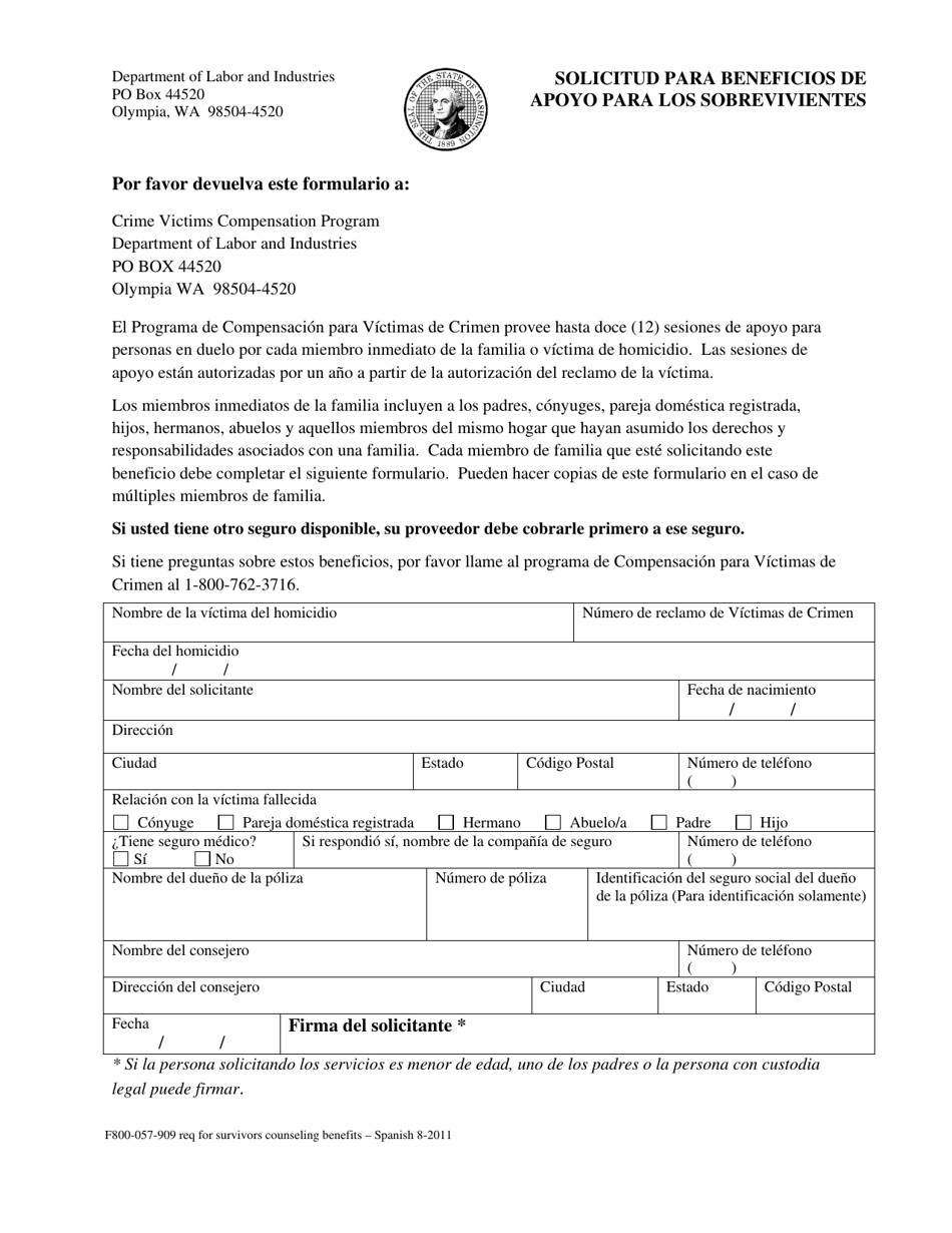 Form F800-057-909 Request for Survivor Counseling Benefits - Washington (English / Spanish), Page 2