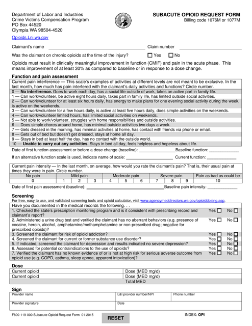 Form F800-119-000 Subacute Opioid Request Form - Washington