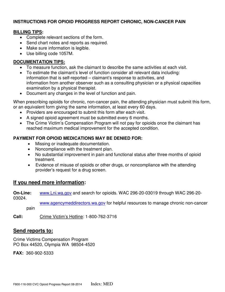 Form F800-116-000 Opioid Progress Report - Chronic, Non-cancer Pain - Washington, Page 2
