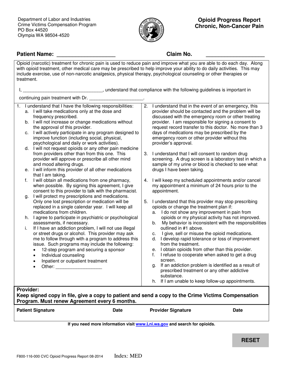 Form F800-116-000 Opioid Progress Report - Chronic, Non-cancer Pain - Washington, Page 3