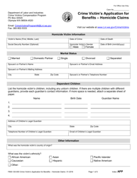 Form F800-120-000 Crime Victim&#039;s Application for Benefits - Homicide Claims - Washington