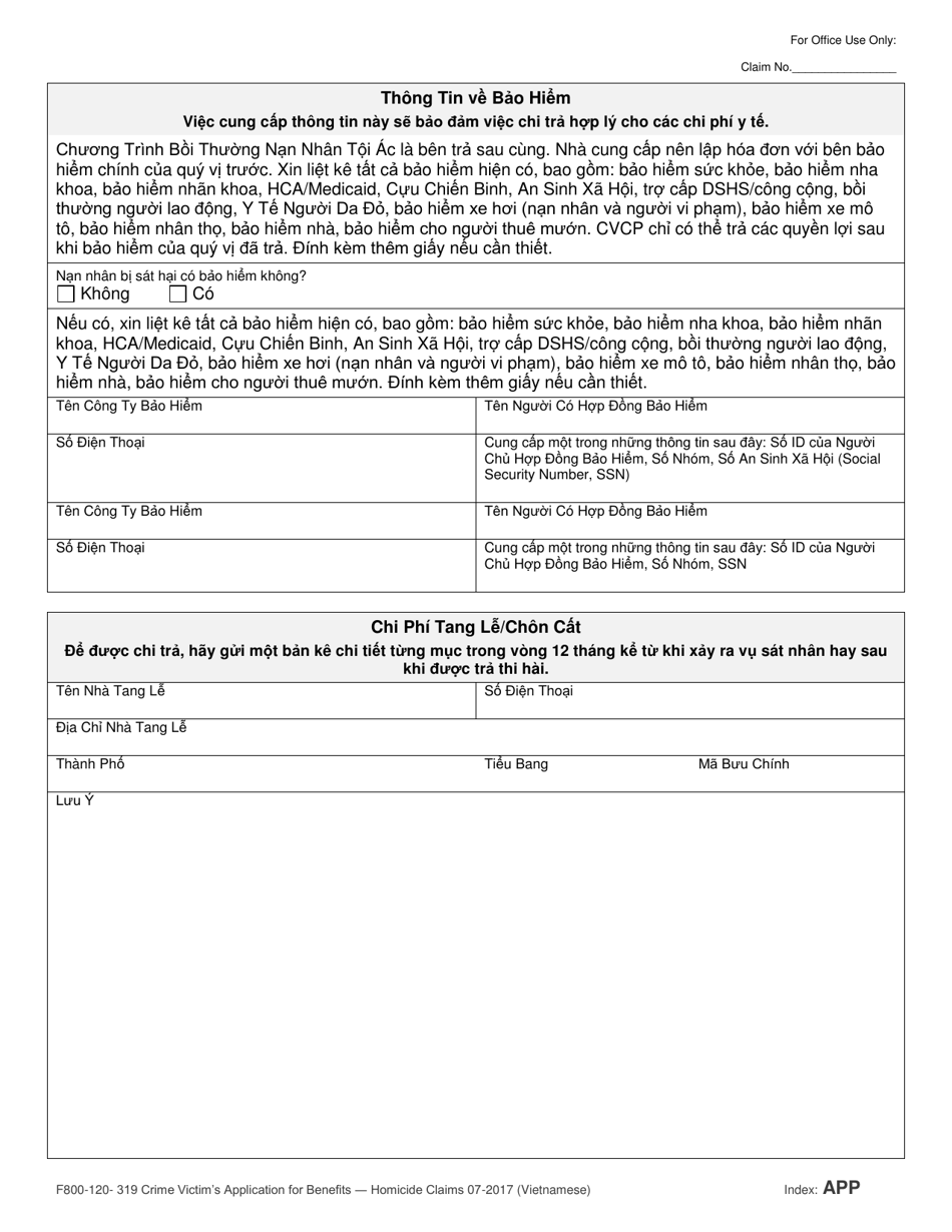 Form F800-120-319 Crime Victims Application for Benefits - Homicide Claims - Washington (Vietnamese), Page 4