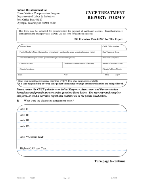 Form F800-084-000 (V) Cvcp Treatment Report - Washington