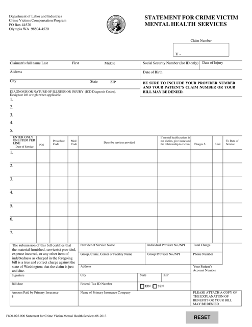 Form F800-025-000  Printable Pdf