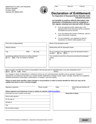 Document preview: Form F242-422-000 Declaration of Entitlement for Dependent of Deceased Worker Benefits Under Industrial Insurance - Washington