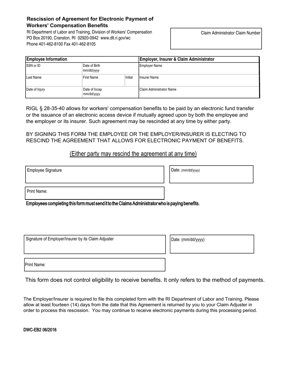 Form DWC-EB2 - Fill Out, Sign Online and Download Fillable PDF, Rhode ...