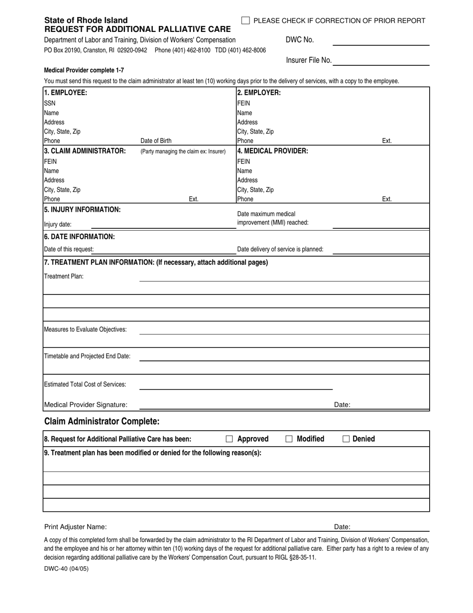 Form DWC-40 Download Fillable PDF or Fill Online Request for Additional ...