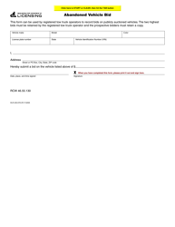 Document preview: Form DLR-430-078 Abandoned Vehicle Bid - Washington