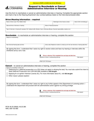 Document preview: Form HRNG-525-005 Request to Reschedule or Cancel Administrative Interview or Hearing - Washington