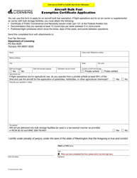 Document preview: Form FT-442-076 Aircraft Bulk Fuel Exemption Certificate Application - Washington