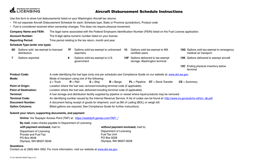 Form FT-441-848 Aircraft Disbursement Schedule - Washington, Page 2