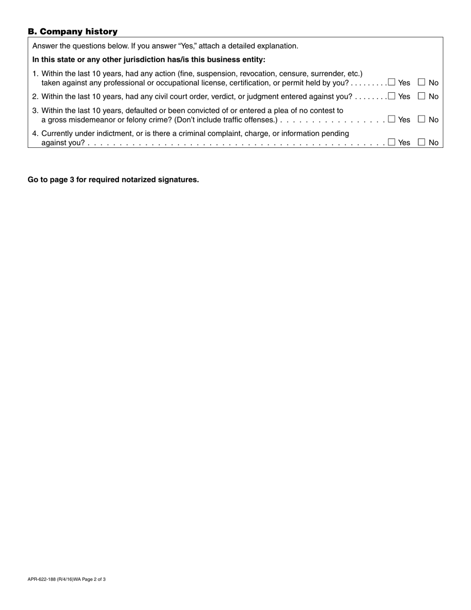 Form APR-622-188 Appraisal Management Company Application - Washington, Page 2
