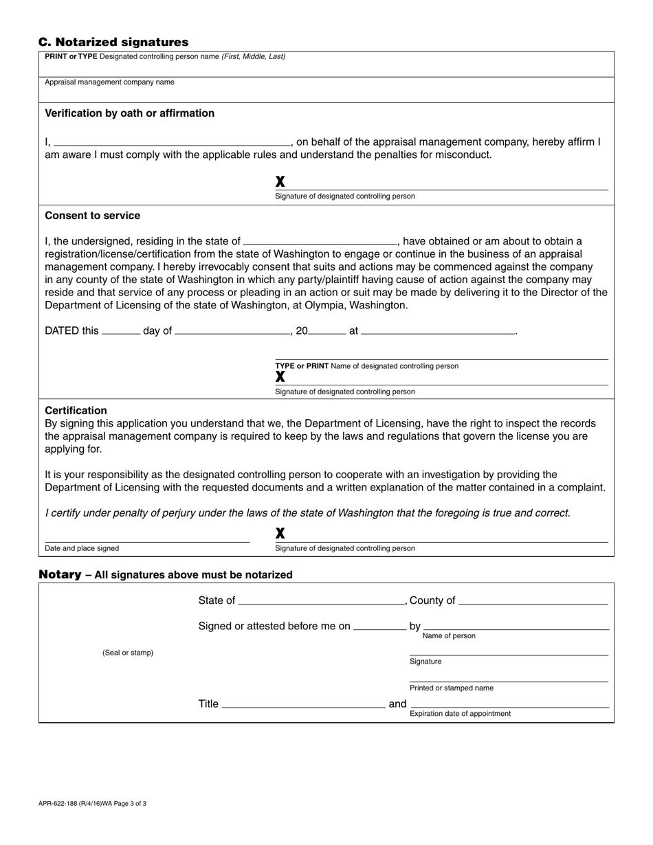 Form APR-622-188 Appraisal Management Company Application - Washington, Page 3