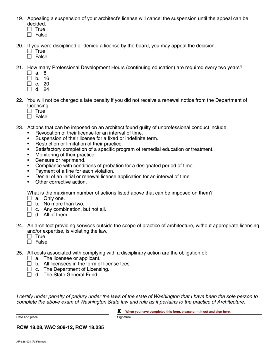 Form AR-636-021 Architect Law Review - Washington, Page 3