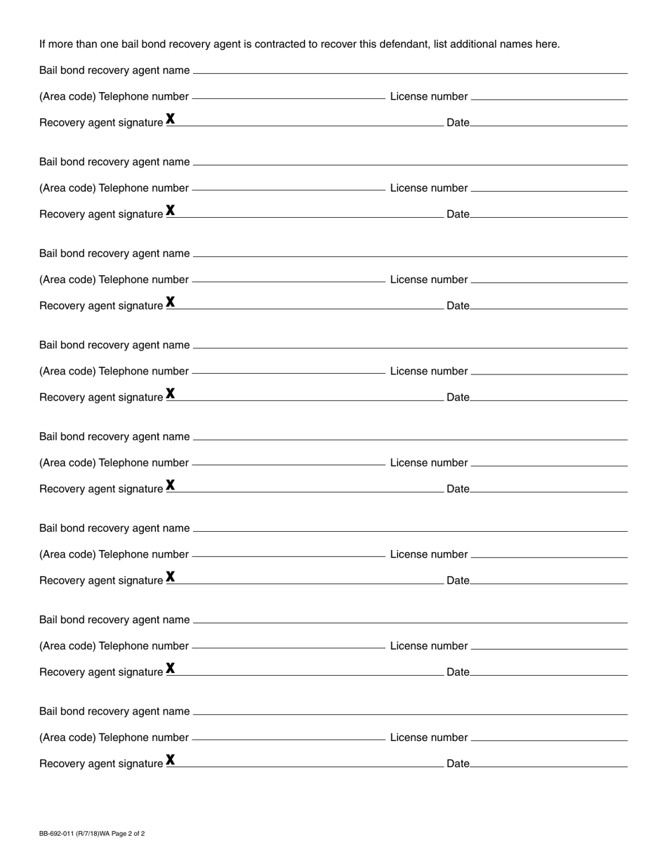 Form BB-692-011 Bail Bond Recovery Contract - Washington, Page 2