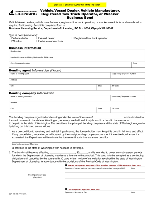 Form DLR-430-205  Printable Pdf