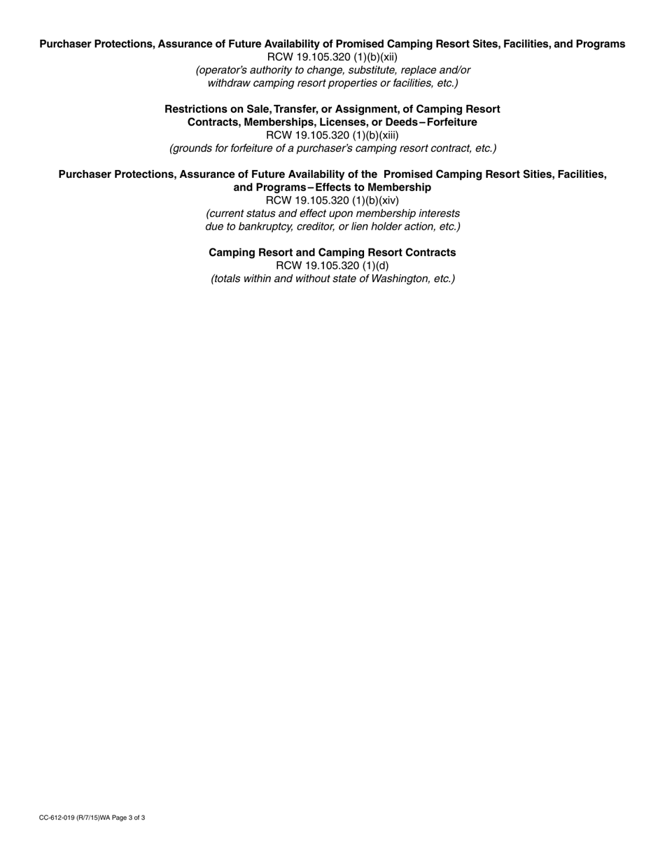 Form CC-612-019 Camping Resort Public Offering Statement - Washington, Page 3