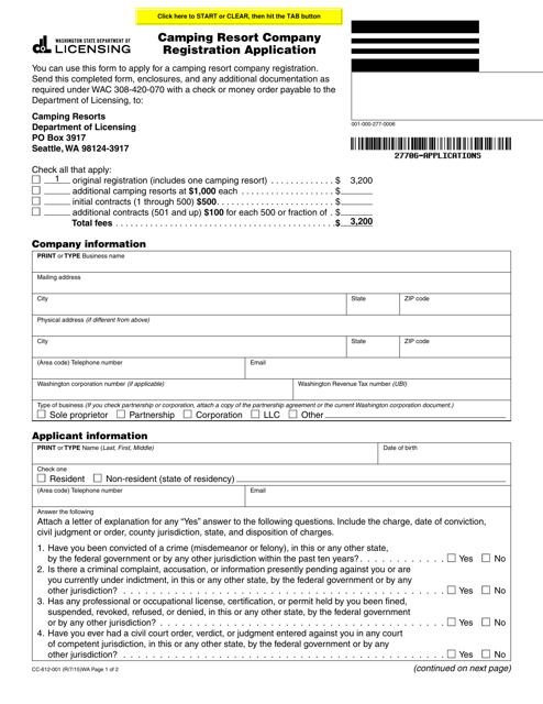 Form CC-612-001  Printable Pdf
