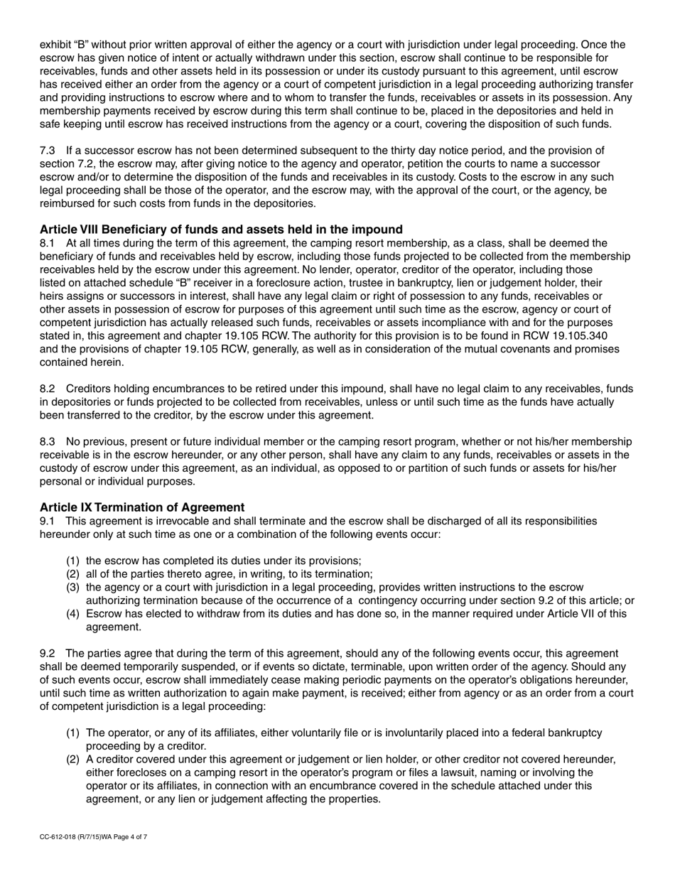 Form CC-612-018 Camping Resort Impound Agreement - Washington, Page 4
