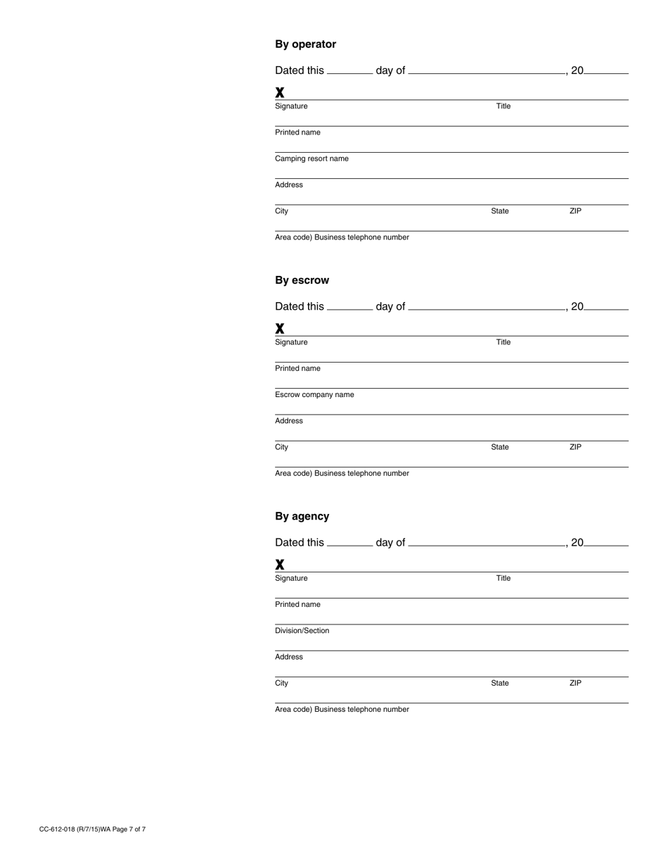 Form CC-612-018 Camping Resort Impound Agreement - Washington, Page 7