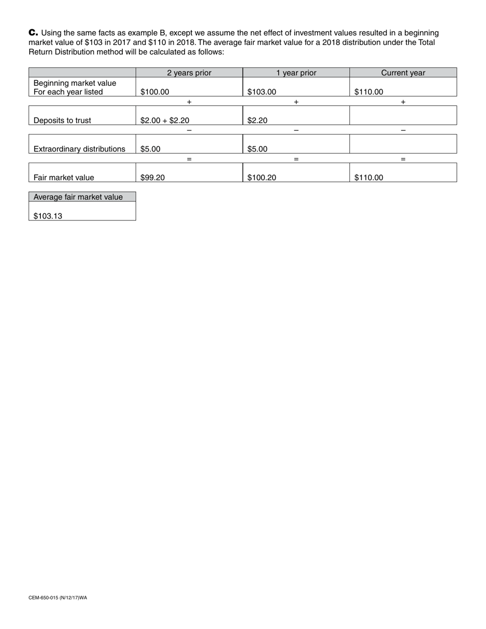 Form CEM-650-015 Cemetery Endowment Care Fund Average Fair Market Value Worksheet - Washington, Page 3
