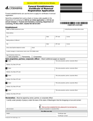 Form FE-653-007 Funeral Establishments Certificate of Removal Registration Application - Washington