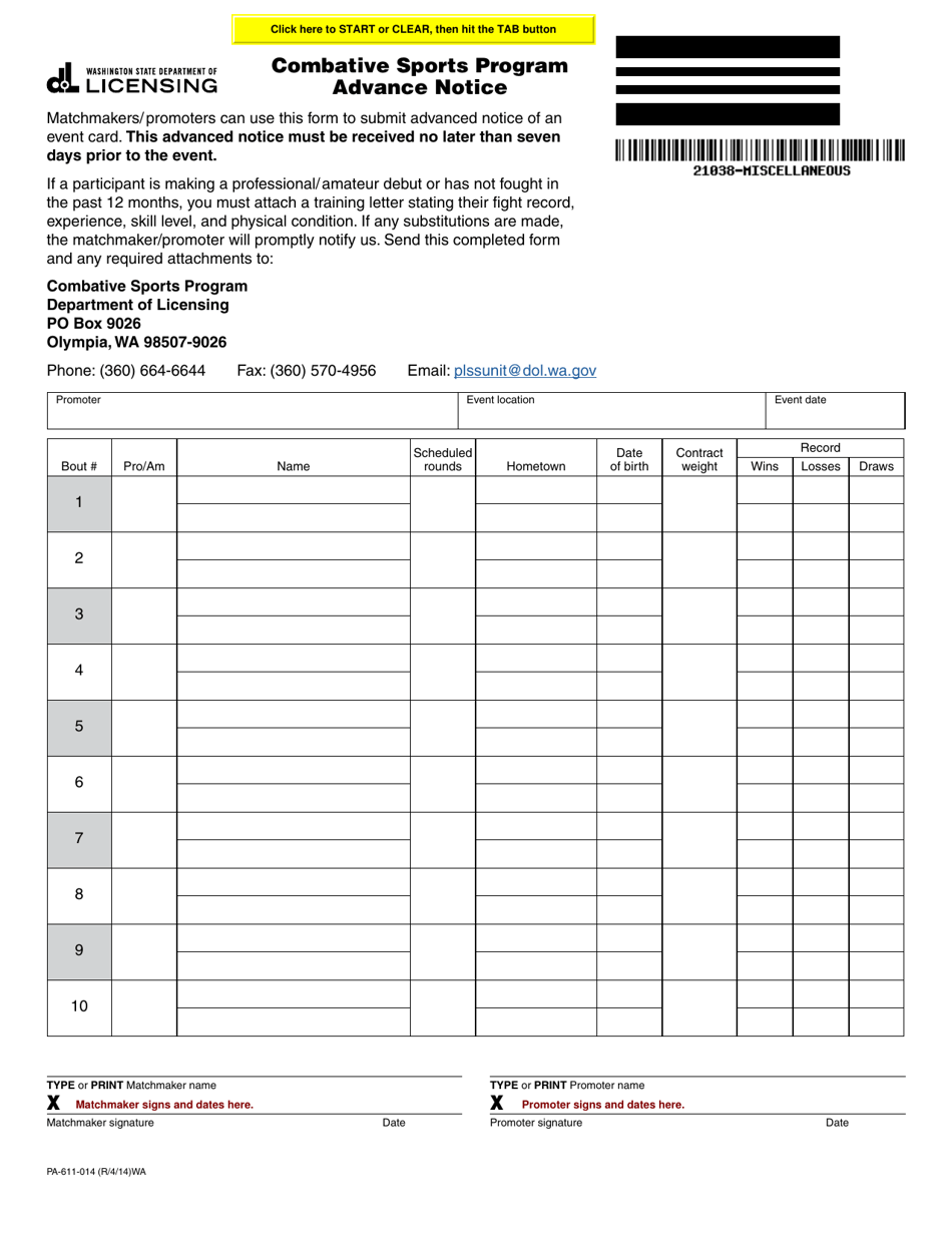 Form PA611014 Fill Out, Sign Online and Download Fillable PDF