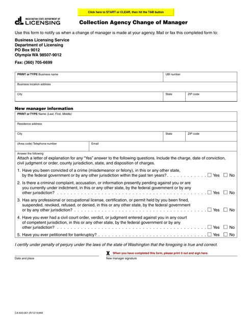 Form CA-643-001  Printable Pdf