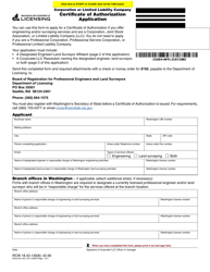 Form ENLS-651-021 Corporation or Limited Liability Company Certificate of Authorization Application - Washington
