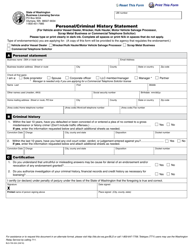 Document preview: Form BLS-700-324 Personal/Criminal History Statement (For Vehicle and/or Vessel Dealer, Wrecker, Hulk Hauler, Motor Vehicle Salvage Processor, Scrap Metal Business or Commercial Telephone Solicitor) - Washington