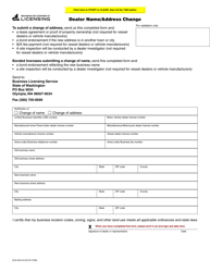 Document preview: Form DLR-430-216 Dealer Name/Address Change - Washington