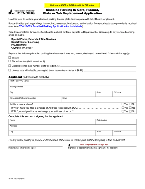 Form TD-420-076  Printable Pdf