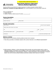 Form BPD-600-002B Real Estate Distance Education Delivery Method Application - Washington