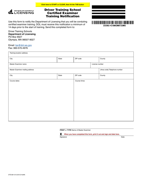 Form DTS-661-013  Printable Pdf