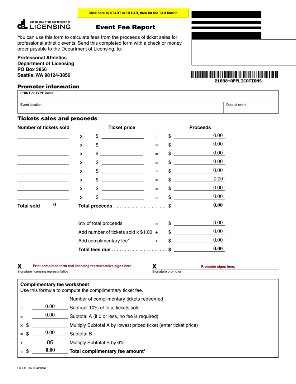 Form PA611007 Download Fillable PDF or Fill Online Event Fee Report