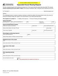 Document preview: Form TD-420-293 Impounded Vessel Hearing Request - Washington