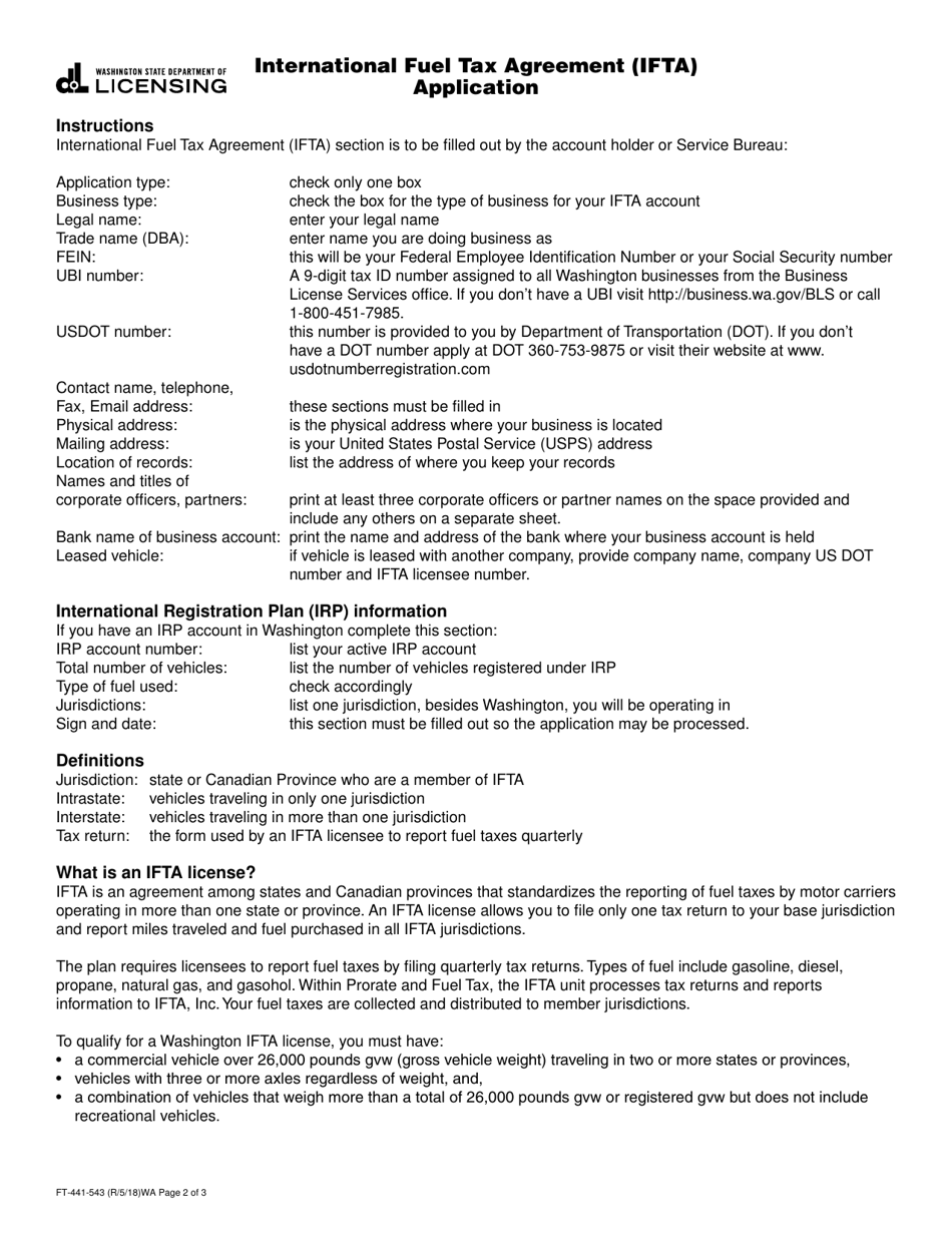Form FT-441-543 International Fuel Tax Agreement (Ifta) Application - Washington, Page 2