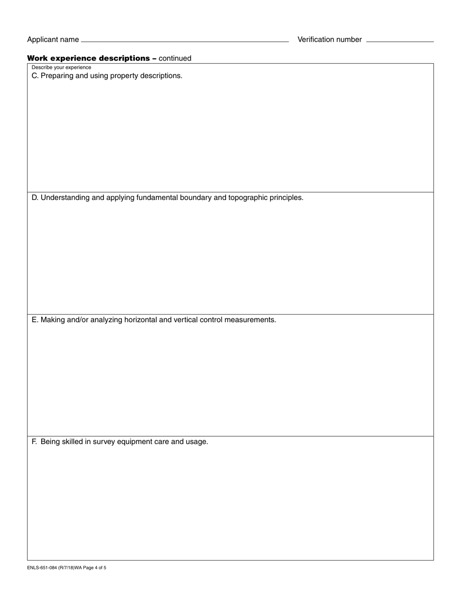 Form ENLS-651-084 Land Surveyor-In-training Registration Application - Washington, Page 4