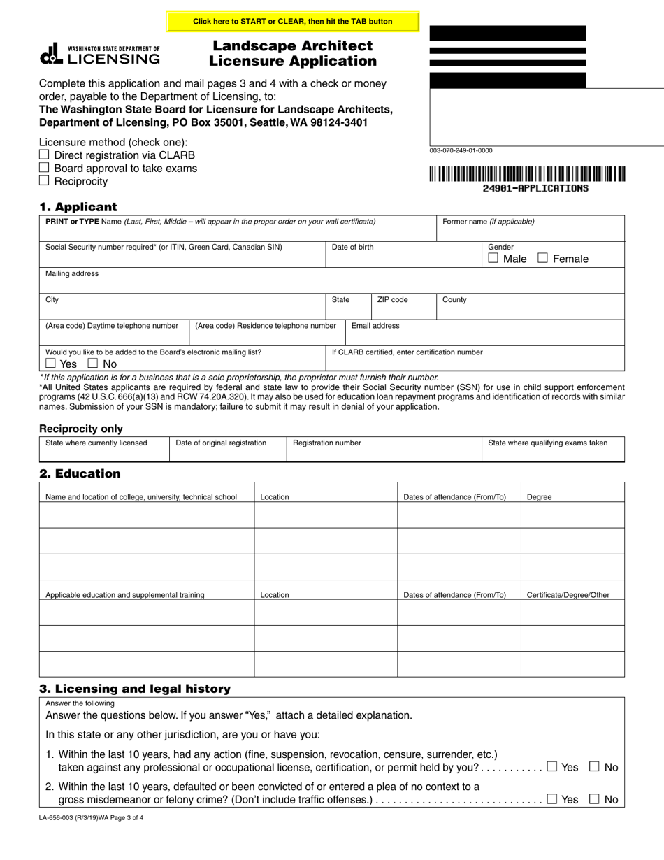 Form LA-656-003 Landscape Architect Licensure Application - Washington, Page 3