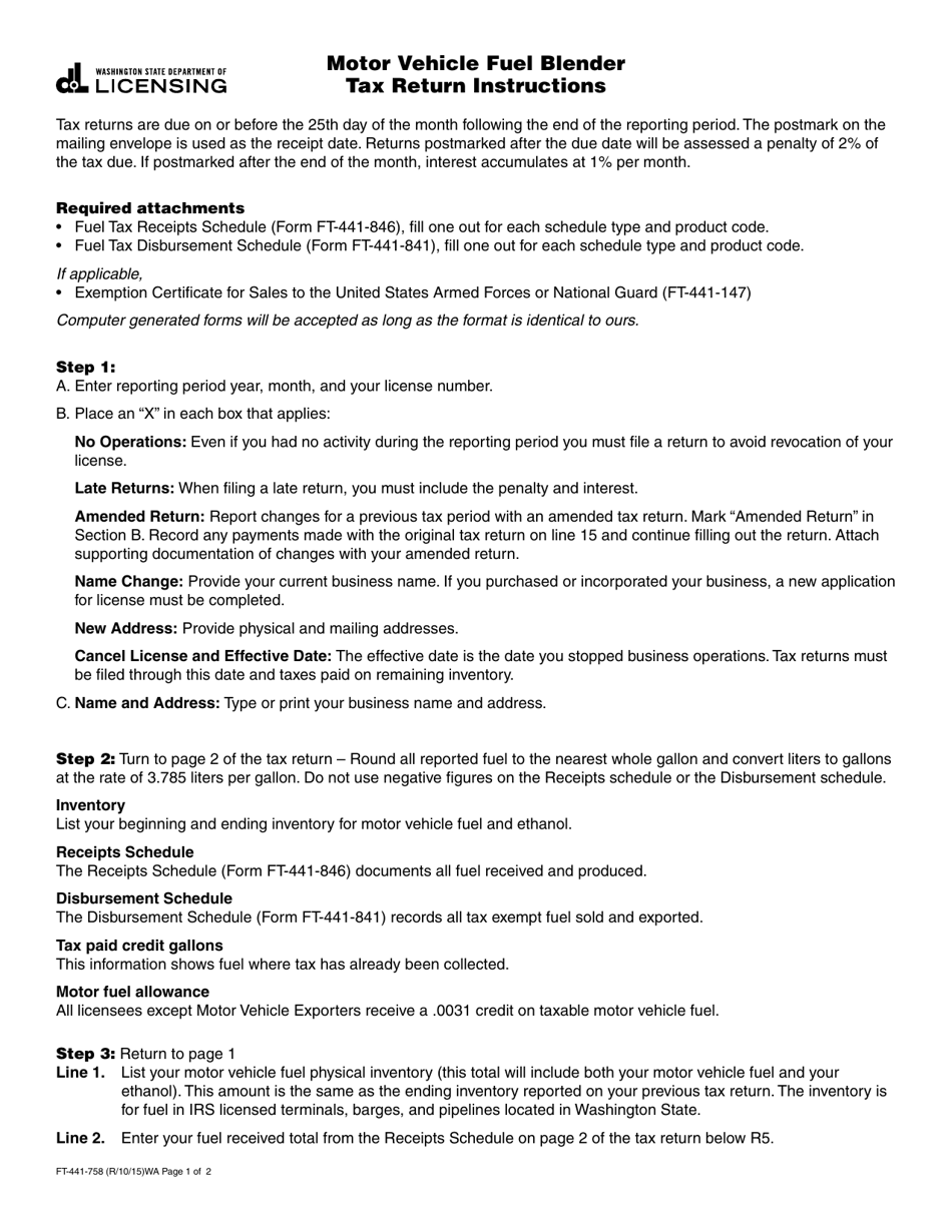 Download Instructions for Form FT441758 Motor Vehicle Fuel Blender